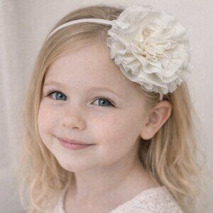 Bari Lynn Girls Beautiful Ivory Thing Headband Tulle Flower & Crystals One‎ Size